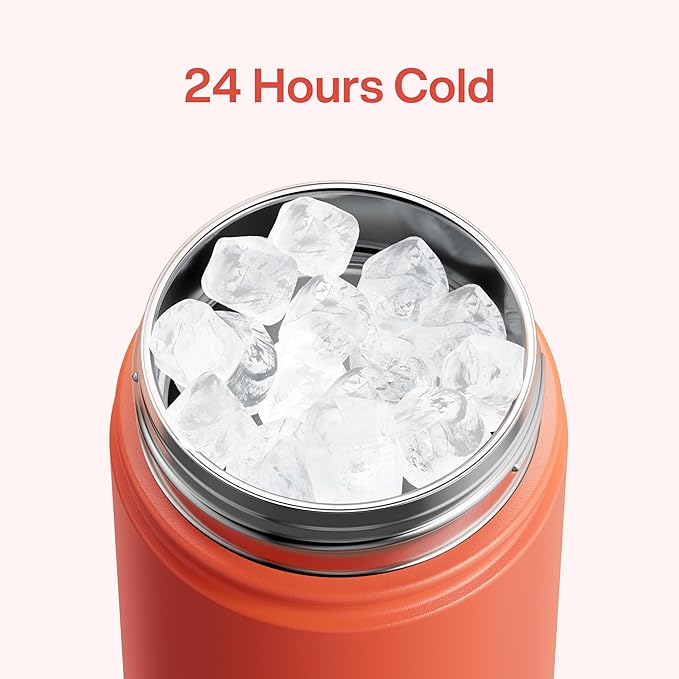 Kids Insulated Water Bottle with Straw - 12oz Stainless Steel Water Bottle with Dual Spouts, Leak-Proof, BPA-Free, Double Wall Vacuum Keeps Cold for 24 Hours for Sports, Travel, School (Tawny Orange) ENCOOL