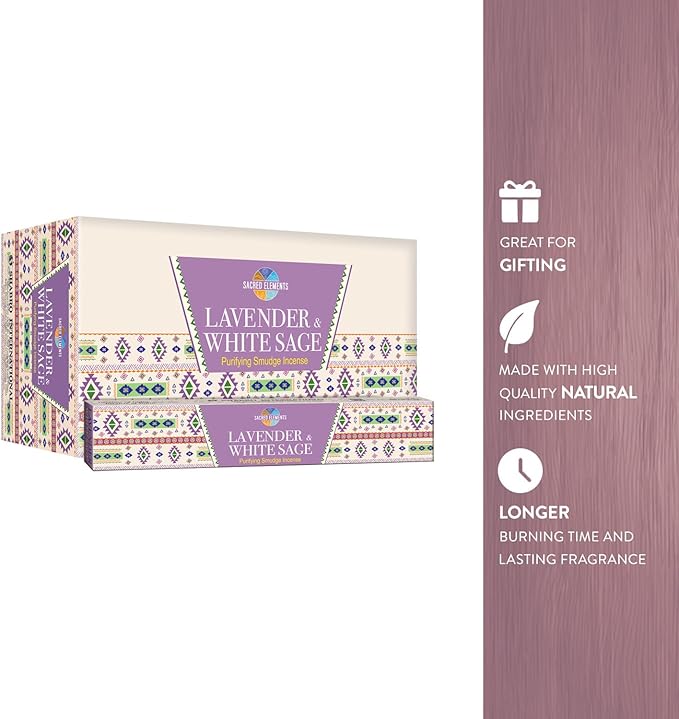 Sacred Element's Lavender & White Sage Masala Incense Sticks – Calming Aromatherapy Blend for Meditation, Relaxation & Cleansing – Perfect Fall or Housewarming Gift – 15g Pack (Total 100+ Sticks) HEM