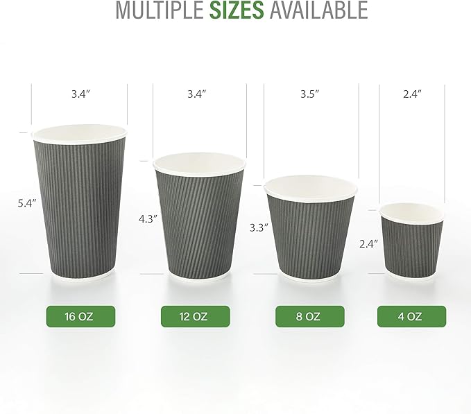 Restaurantware 8 Ounce Double Wall Disposable Coffee Cups, 500 Insulated Gray Paper Tumblers, with Ripple Wall Design, Lids Sold Separately for Hot Drinks like Tea, Hot Chocolate, and More - Bloomnest