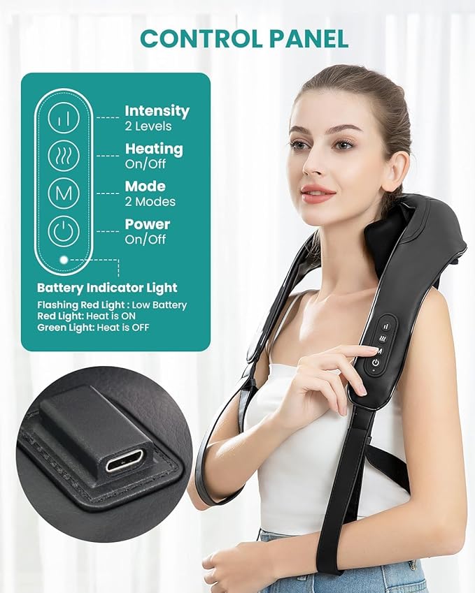 Nekteck Neck Massager, Cordless 6D Shiatsu Neck and Back Massager, Neck Massager for Pain Relief Deep Tissue, Ideal Gift for Men and Women, Ideal for Home, Office and Car, with Heat, Black - Bloomnest