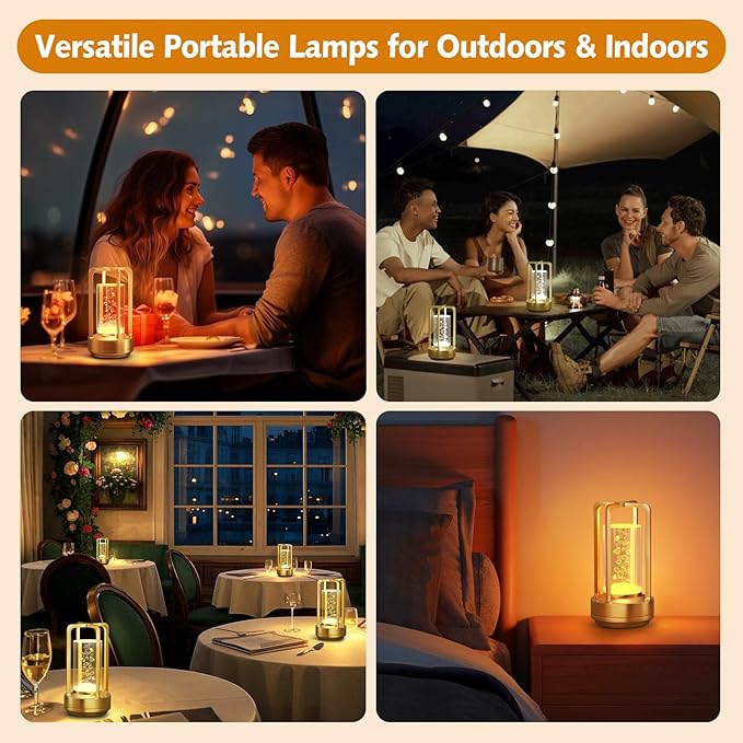 Portable Table Lamp for Outdoor Indoor: Cordless Rechargeable Desk Lamp with 3 Color Stepless Dimmable - Metal Battery Operated Small Lantern Light for Restaurant/Bedroom/Bar/Coffee Shop/Camping - Bloomnest