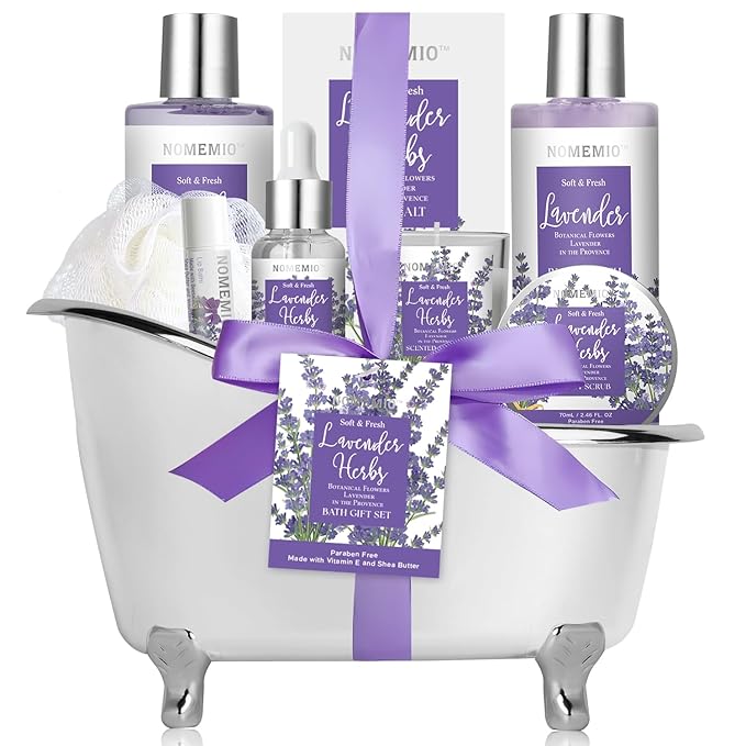 Valentine's Day Gift for Women, Spa Gift Basket for Women, 8pcs Lavender Spa Kit Set with Body Wash, Bubble Bath, Scrub, Bath & Beauty Skin Care Gift Sets, Christmas Gifts Set for Women, Her, Mom - Bloomnest