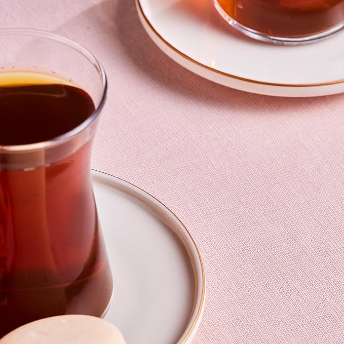 KARACA Streamline Meridian 12-Piece Turkish Tea Cups for 6 People, 5.75 fl oz Turkish Tea Glasses Set, Durable Glass with Gold Detailing & White Color Saucers - Bloomnest