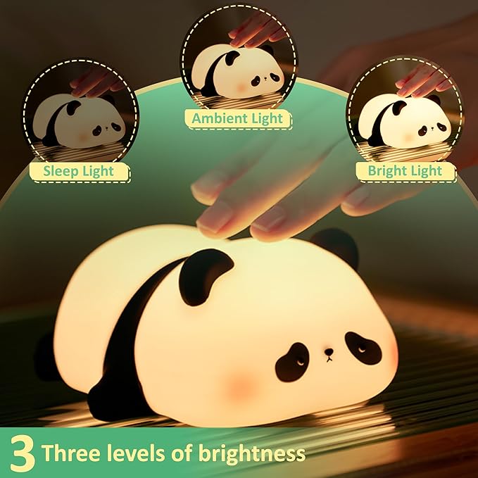Attivolife Panda Night Light, Cute Animal Squishy Silicone Touch Lamp, Rechargeable Dim Timer LED Nightlight, Feeding Room Bedside Decor, Best Birthday Gifts for Women Girlfriend - Bloomnest