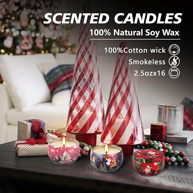 16Pack Christmas Scented Candles Gift- Aromatherapy Candle-Soy Wax-Long Lasting Burn time, Christmas Thanksgiving Gifts for Women，Home Decor - Bloomnest