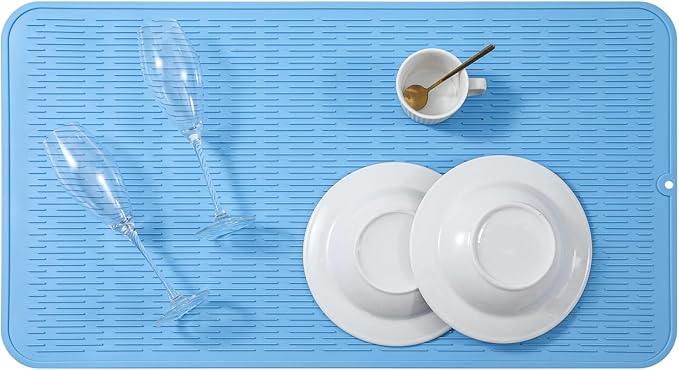 Silicone Dish Drying Mat for Multiple Usage,Easy clean,Eco-friendly,Heat-resistant Silicone Mat for Kitchen Counter or Sink,Refrigerator or Drawer Liner Light Blue 3XL 28 inches x 18 inches - Bloomnest