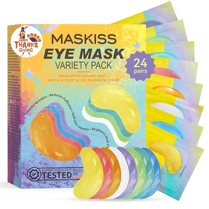 Under Eye Patches Variety Pack (24 Pairs), Eye Masks for Dark Circles Puffy Eyes Undereye Bags With 8 Colors (3 Pairs/Color), Vegan Eye Skin Care Set for Bachelorette Party Favors - Bloomnest