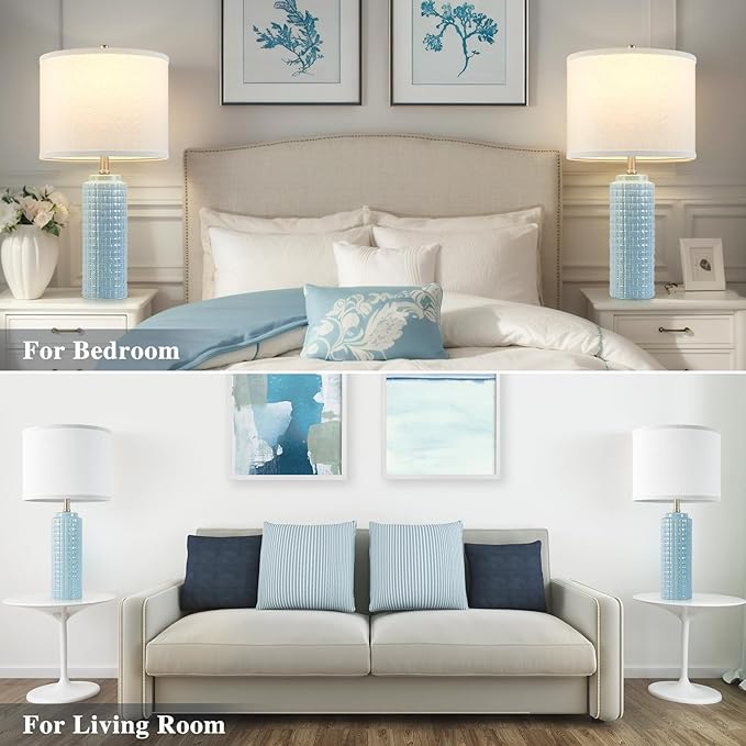Luvkczc 24.8" Modern Ceramic Bedside Lamps Set of 2, 3 Color Temperature & Bulbs Included - Nightstand Lamps for Bedroom, Living Room, Office, Entryway Decor - Bloomnest