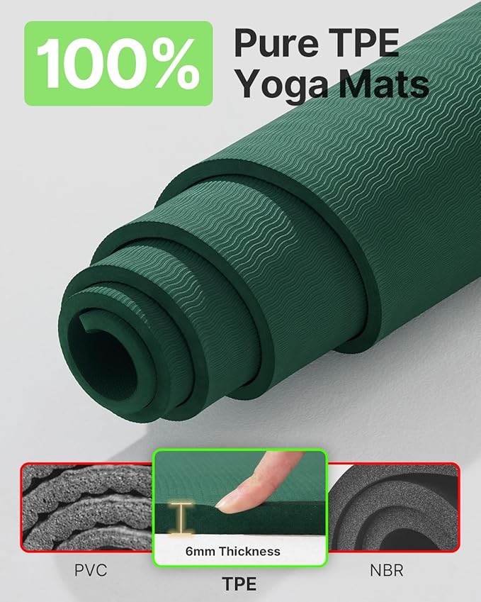 YOTTOY Large Yoga Mat (75 * 52 * 1/2inch),Extra Wide TPE Exercise Mat,Non-Slip Workout Mat for Pilates, Fitness, Barefoot, Home Gym Studio with Strap and Towel