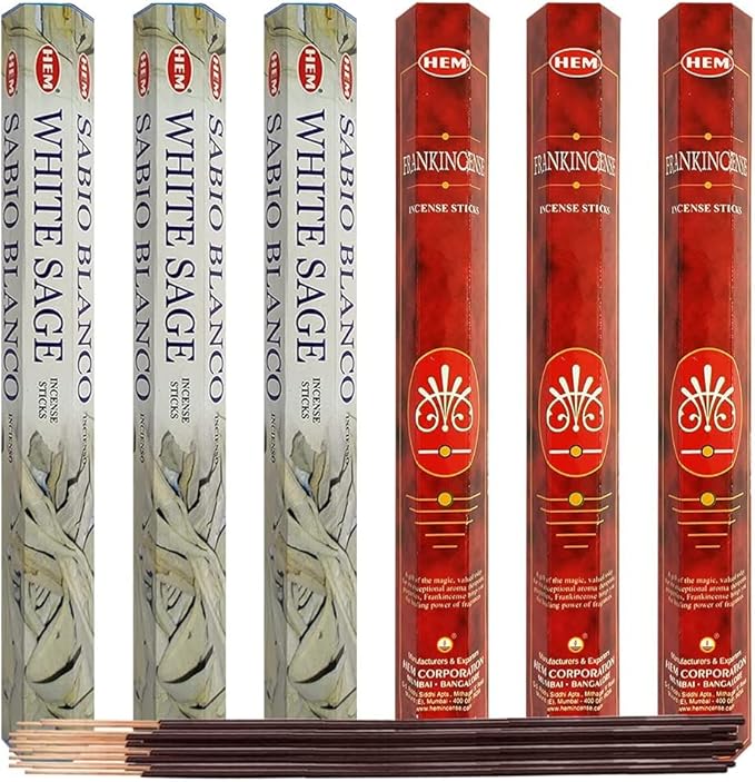 White Sage & Frankincense Incense Sticks & Holder Bundle Variety Pack from Hem Trumiri Insense Insence