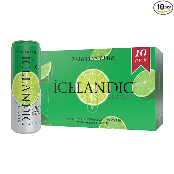 Icelandic Glacial Sparkling Water, Tahitian Lime, 330 ml / 11.1 Fl Oz Cans (Pack of 10) - Bloomnest