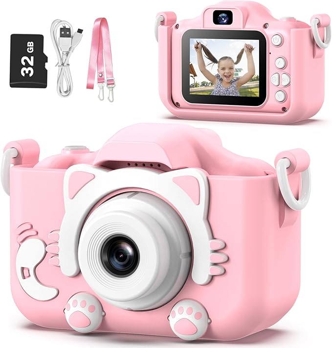Goopow Kids Camera Toys for 3-8 Year Old Girls Boys,Children Digital Video Camcorder Camera with Cartoon Soft Cover, Best Chritmas Birthday Festival Gift for Kids - 32G SD Card Included - Bloomnest