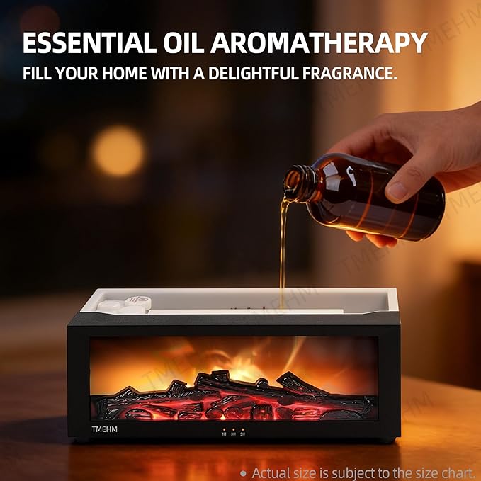 Fireplace Flame Air Diffuser Humidifier,7 Colors Aromatherapy Essential Oil Diffuser,Ultrasonic Aroma Humidifier with Timer for Home,Bedroom,Office,Yoga (Black, L) - Bloomnest
