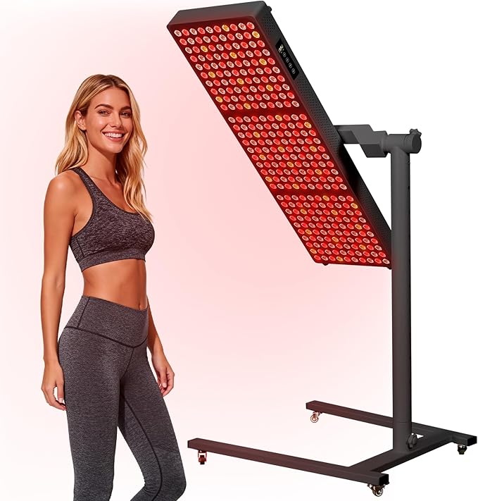 Red Light Therapy for Body and Face, 630nm 660nm 810 nm 830nm 850nm Near Infrared Light Panel with Adjusteble Stand and Timer,300LEDs for Home Use (Black) Home