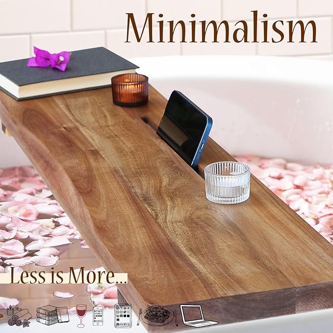 Premium 1.2IN Thickened Board Acacia Wood Bathtub Tray Caddy with Adjustable Legs, Minimalistic Design Bath Tray for Tub, Bathtub Accessories, Fits Most Bath Tubs, Idea for Women - Bloomnest