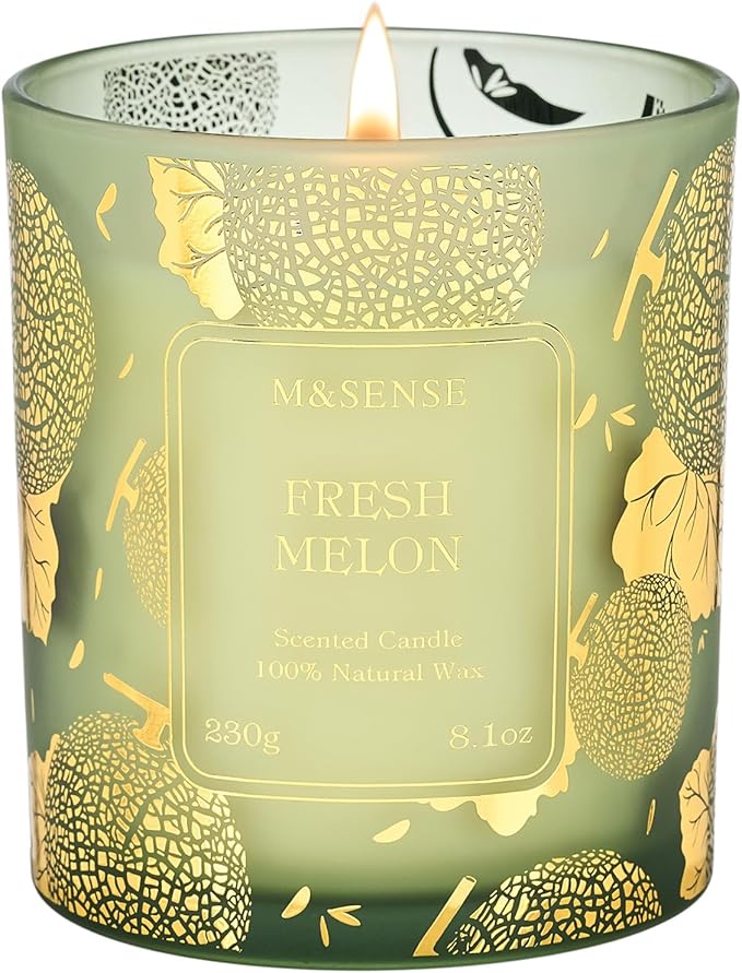 M&SENSE Naturally Scented Vegan Soy Candles, Fresh Melon Scented Candles, 8.1oz Long Burning 42-Hour Burn Time,Home Fragrance for Air Purifying, Relaxing, Gift Ideas for Moms & Dads - Bloomnest