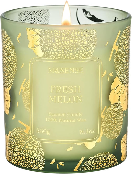M&SENSE Naturally Scented Vegan Soy Candles, Fresh Melon Scented Candles, 8.1oz Long Burning 42-Hour Burn Time,Home Fragrance for Air Purifying, Relaxing, Gift Ideas for Moms & Dads - Bloomnest
