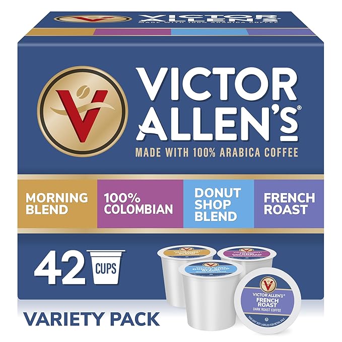 Victor Allen's Coffee Variety Pack (Morning Blend, 100% Colombian, Donut Shop Blend, French Roast), 42 Count, Single Serve Coffee Pods for Keurig K-Cup Brewers - Bloomnest