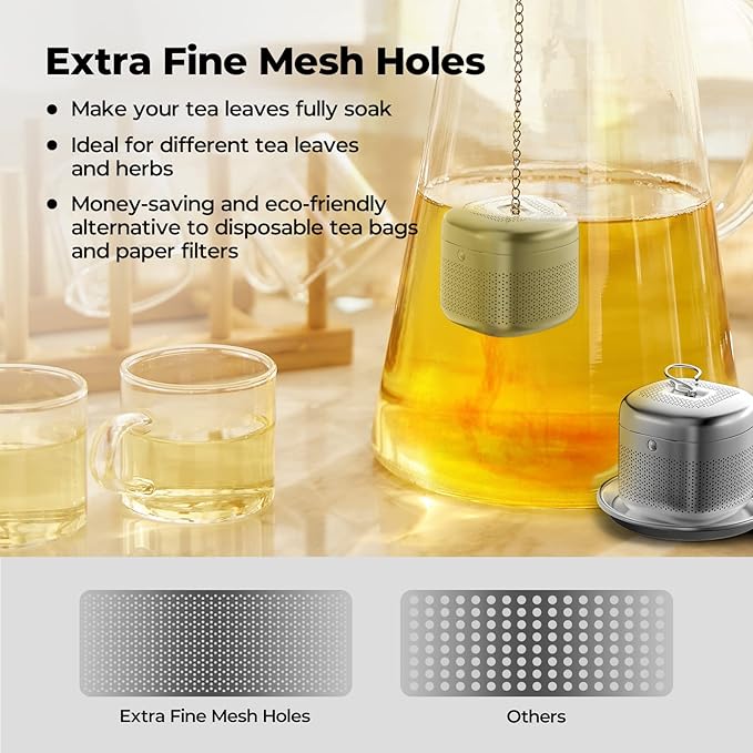 Reinmoson Tea Balls for Loose Tea, 304 Stainless Steel Extra Fine Mesh Tea Infusers for Loose Tea, Retractable Chain Design Tea Strainers for Loose Leaf Tea Single Cup, Come with 1 Saucer - Bloomnest