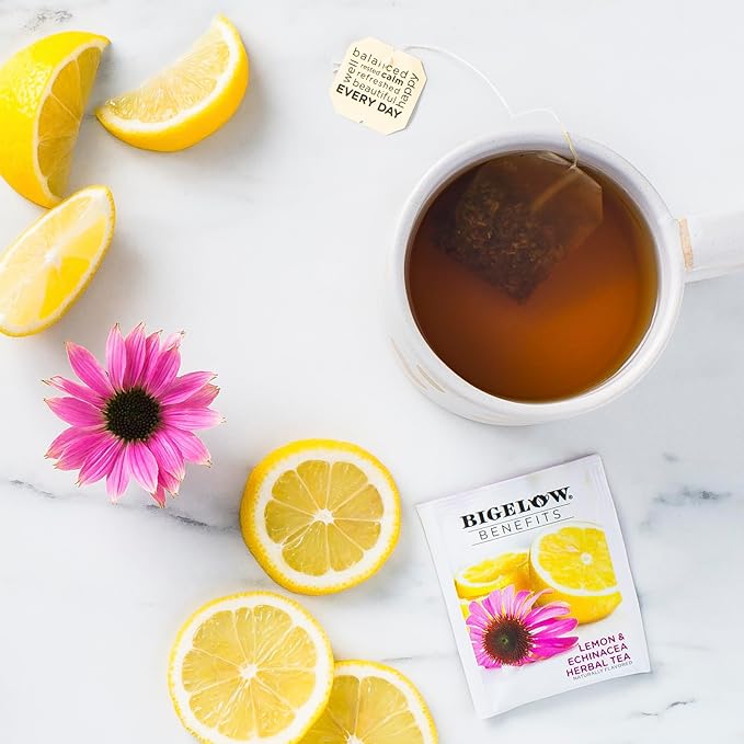 Bigelow Benefits Stay Well Lemon and Echinacea Herbal Tea, Caffeine Free, 18 Count (Pack of 6), 108 Total Tea Bags - Bloomnest