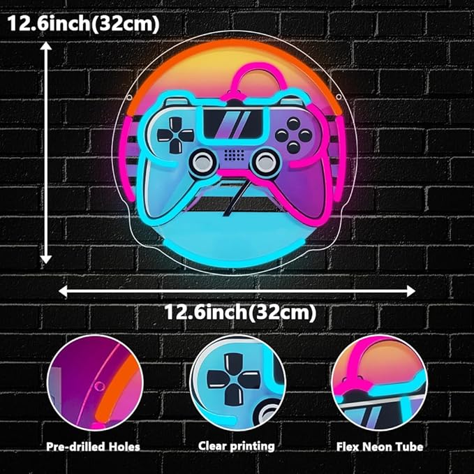 Gamer Neon Sign, Gaming Neon Sign for Gamer Room Decor Game LED Lights for Bedroom Wall Decor Gamepad Dimmable Neon Gaming Sign for Party Decorations Teen Boys Gift USB Powered(12.6"*12.6") - Bloomnest