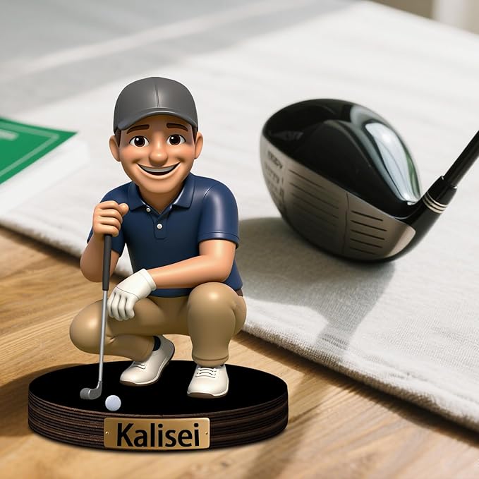 Custom Golf Photo Cartoon Style Desk Decor with Wooden Base, Personalzied Golf Lover Cartoon Photo Picture Portrait Sculpture Frame Acrylic Sign Plaque Gifts for Women Men Couple Family - Bloomnest