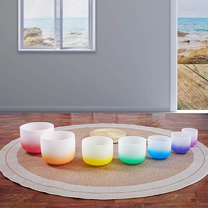 6-12inch 432hz Quartz Crystal Singing Bowls Set of 7, for Healing Mindfulness Meditation Yoga Sound Baths - Bloomnest