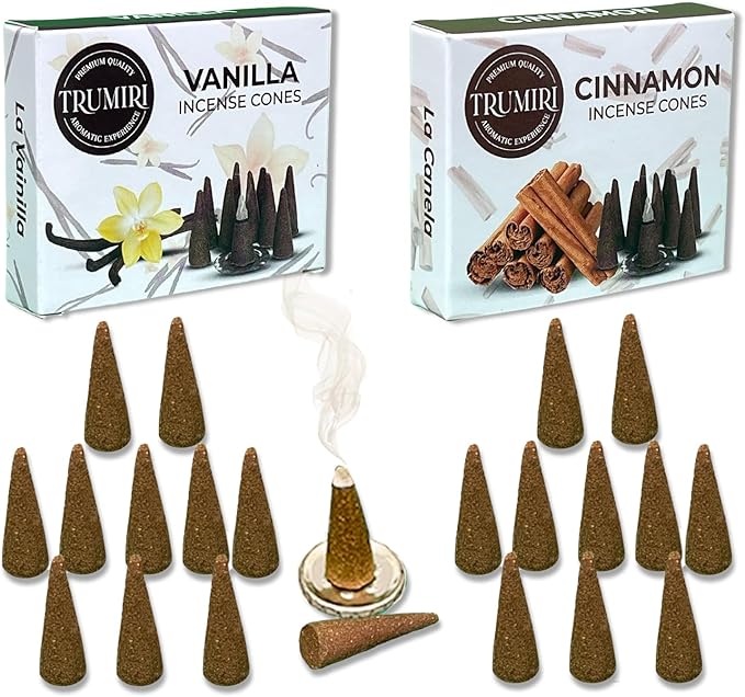 TRUMIRI Incense Cones - Combo Pack of 20 Cone Incense - 10 Vanilla + 10 Cinnamon TRUMIRI