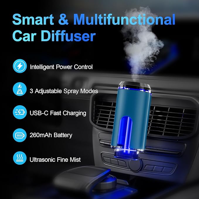 Smart Car Air Freshener Diffuser – Auto On/Off Aromatherapy Diffuse with 3 Scent Modes, USB Rechargeable, Vent Clip, Long-Lasting Essential Oil Refills – Stylish Automobile Decor, Car Accessory& Gift - Bloomnest