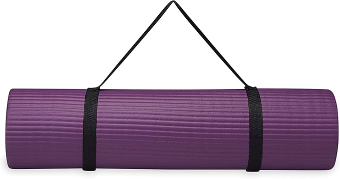 Gaiam Essentials Thick 2/5" (10mm) and Thin 1/4" (6mm) Yoga & Pilates, Fitness & Exercise Mat with Easy-Cinch Carrier Strap