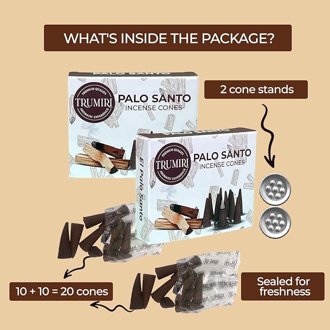 TRUMIRI Palo Santo Incense Cones - Total 20 Cone Incense - Dual Pack of 10 Insence Cones - Incense Cones Scented - Cone Incense Scents - Insense Cones - Incent Cone TRUMIRI