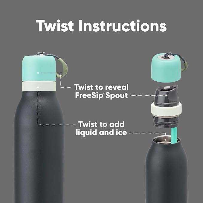 Owala FreeSip Twist Insulated Stainless Steel Water Bottle with Straw for Sports and Travel, BPA-Free, 18-oz, Blue/Grey (Foggy Tide) Owala