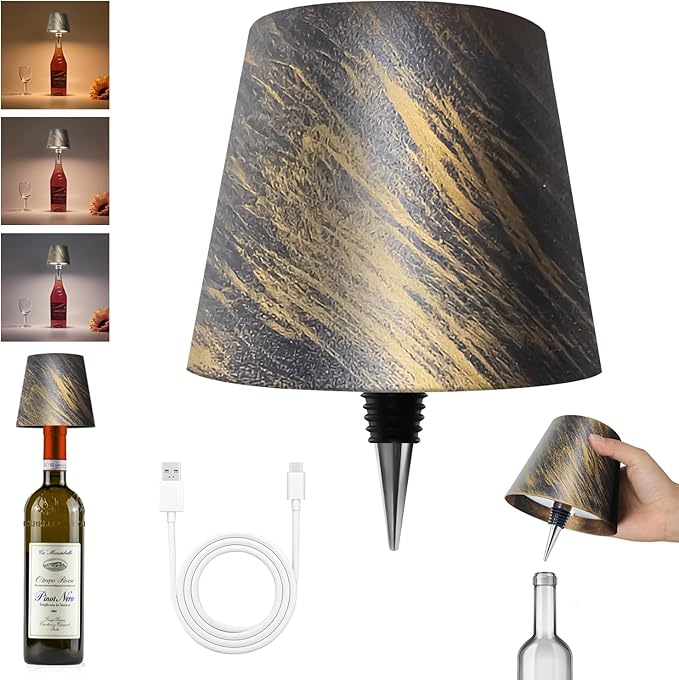 2025 New Wireless Bottle Lamp - LED Bottle Lights for Liquor & Wine Bottles, Cordless Lampshade, Whiskey Bottle Top Light, Bottle Stopper Night Light Kit, Rechargeable 3-Tone Touch-Dimmable - Bloomnest