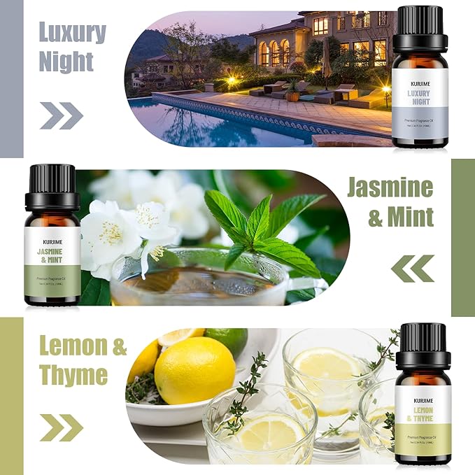 Fragrance Oils, Hotel Collection Diffuser Oil, Luxury Hotel Essential Oil Set for Diffuser, Soap & Candle Making Scents - Luxury Night, Jasmine & Mint, Lemon & Thyme, White Tea, Floral Citrus, My Way - Bloomnest