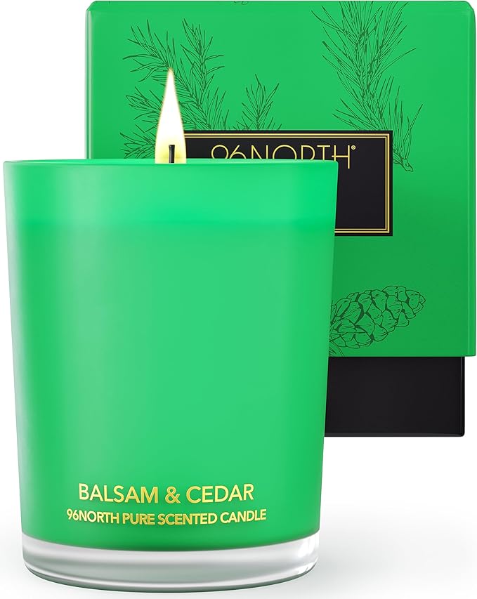 96NORTH Pure Candle Balsam & Cedar Scented | 100% Natural Soy Wax | 1-Wick Jar Candle | Natural Fragrance Technology | Non Toxic | Up to 35 Hours Burning Time | Ideal Christmas Candles Gift - Bloomnest