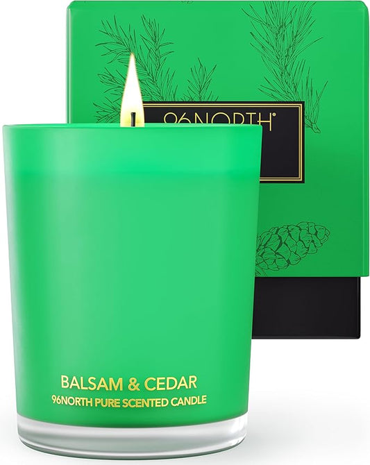 96NORTH Pure Candle Balsam & Cedar Scented | 100% Natural Soy Wax | 1-Wick Jar Candle | Natural Fragrance Technology | Non Toxic | Up to 35 Hours Burning Time | Ideal Christmas Candles Gift - Bloomnest