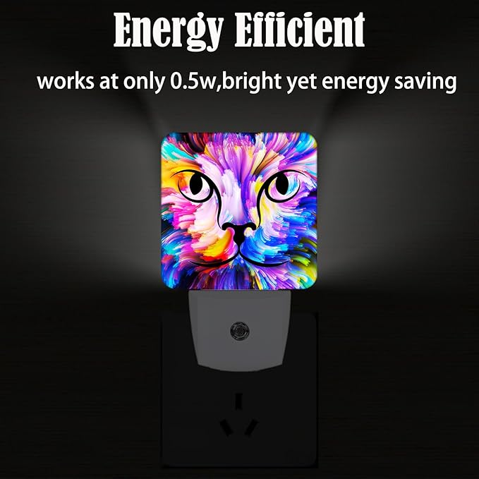 Colorful Cat Face Night Light,Plug Into Wall Decor for Stairway,Hallway,Kitchen,Dusk to Dawn Sensor Nightlights for Boys/Girls/Women/Men Room Gifts - Bloomnest
