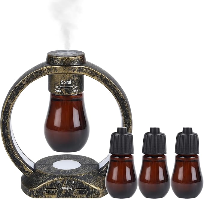 HAPPTWS Essential Oil Diffuser Set- Diffuser 3 Timer Settings Battery Powered Cordless Setup 7 Color LED Lights for Bedroom Yoga Room Toilet Pet Room - Coppery HAPPTWS