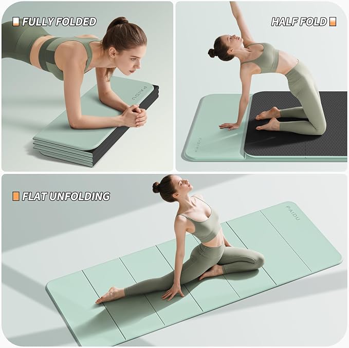 Foldable Fitness Yoga Mat | 2/5" (10MM) Extra Thick | SGS Certified Non-Slip TPE | 75x26" Extra Long-Wide | Portable & Easy Store | for Yoga, Pilates, Home Gym & Full-Body Workouts - Bloomnest