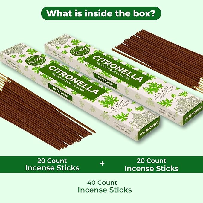 Citronella Incense Sticks for Outdoor Camping - Total 40 Insence-Sticks - Dual Pack of 20 Insense - Inciensos - Inscents - Natural Non Toxic Ingredients - Incents - Incence - Inscense TRUMIRI
