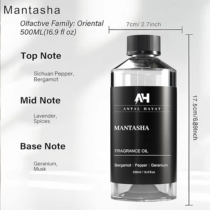 Hotel Scents Diffuser Oil Mantasha 500ml – Inspired by Sauvage Eau de Parfum – Bergamot, Pepper & Geranium – Luxury Scent Refill for Home – Essential Oil for Waterless & Ultrasonic Diffuser - Bloomnest