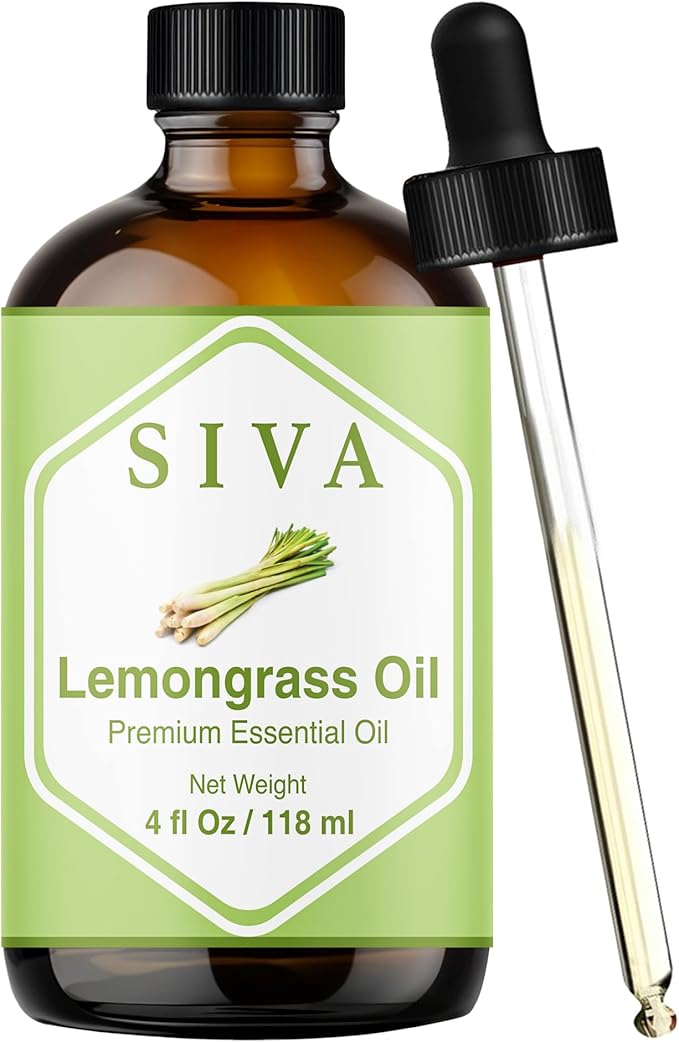 Siva Lemongrass Essential Oil - 4 Fl Oz – 100% Natural Lemongrass Oil - for Diffuser, Face, Skin Care, Aromatherapy, Hair Care, Scalp and Body Massage - with Dropper - Bloomnest
