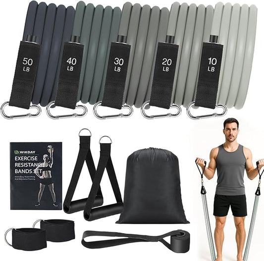Exercise Resistance Bands with Handles for Working Out, 150/200/250/300 lbs Workout Bands Set with Door Anchor for Physical Therapy, Yoga, Pilates - Bloomnest