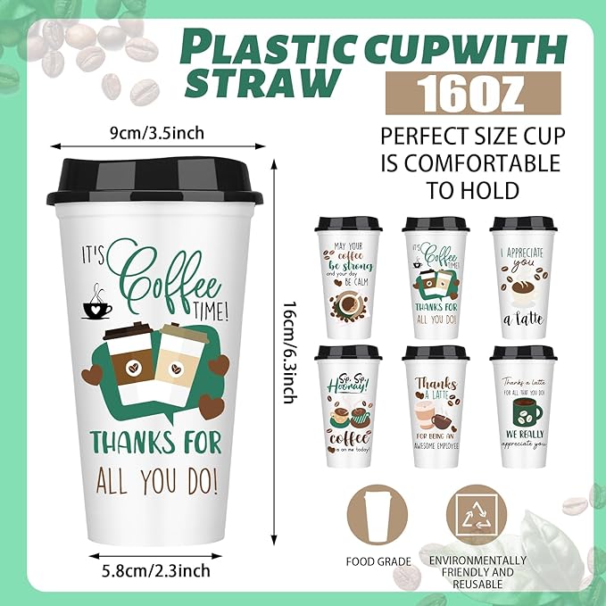 Pickmesh 12 Pack Christmas Reusable Coffee Cups Gift for Women 16 oz Coffee Cup Tumblers with Lid Plastic Cups Travel Mug Thank You Gifts for Hot and Cold Drinks(Thanks) - Bloomnest