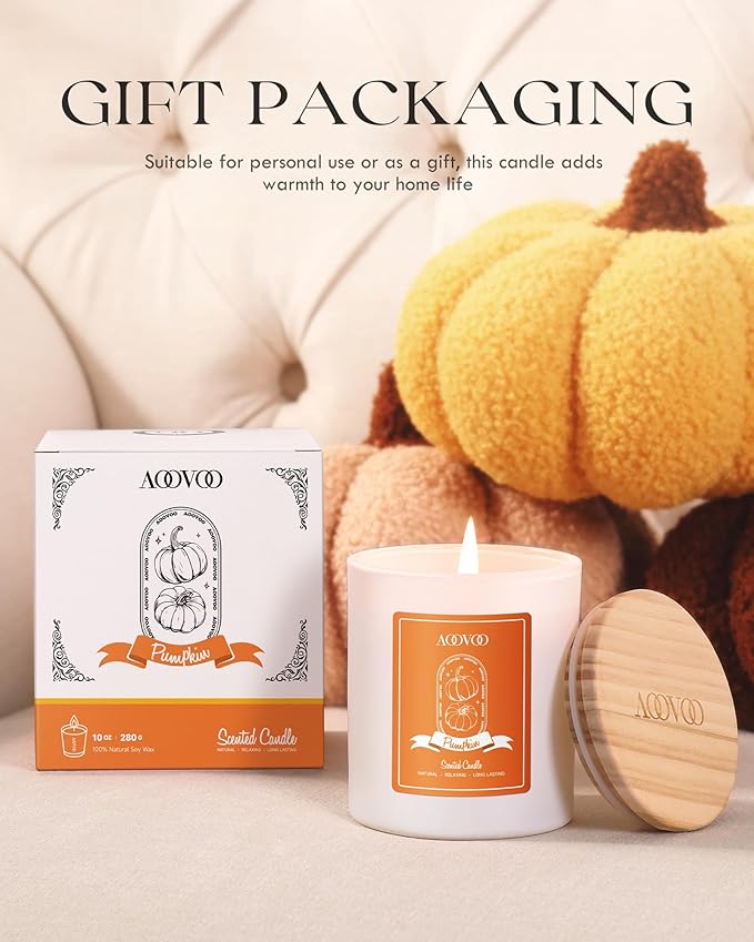AOOVOO Pumpkin Scented Candles for Women - Aromatherapy Candle with Crystals Inside, 10oz Soy Candles for Home Scented, Birthday Gifts Candle for Women Mom - Bloomnest
