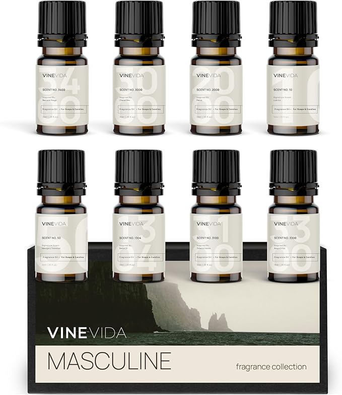 VINEVIDA [Set of 8] Masculine Scents for Candle Making, Made in USA Candle Fragrance Oil, Soap Making Essential Oils, Diffuser Oil Scents - Bloomnest
