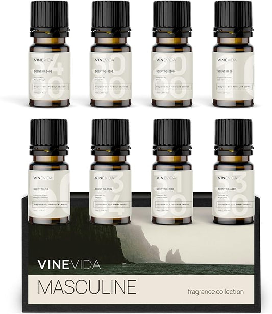 VINEVIDA [Set of 8] Masculine Scents for Candle Making, Made in USA Candle Fragrance Oil, Soap Making Essential Oils, Diffuser Oil Scents - Bloomnest