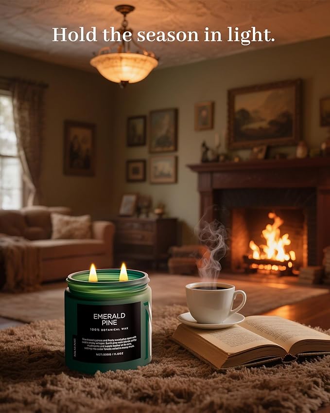 M&SENSE Pine Scented Candles Natural Soy Wax Clean Non Toxic 11.6oz 70 Hours Large Long Lasting Christmas Winter Scented 2 Wicks Candle Gift for Holiday & Family Friends Teachers - Bloomnest