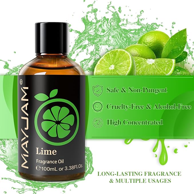 MAYJAM 100ML/3.38FL.OZ Lime Fragrance Oils with Glass Dropper, Essential Oils for Diffusers, Long Lasting Scented Oils for Soap Candle Making MAYJAM