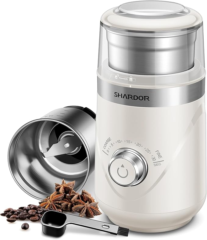 SHARDOR Electric Super Silent Blade Coffee Grinder, Timed Grind Control Rotary Knob, Adjustable Coarse to Fine for Coffee Beans, Spices & Herbs, with 1 Removable Stainless Steel Bowl, Cream - Bloomnest